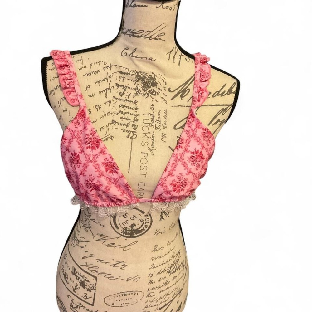 Ruffle pink bikini top